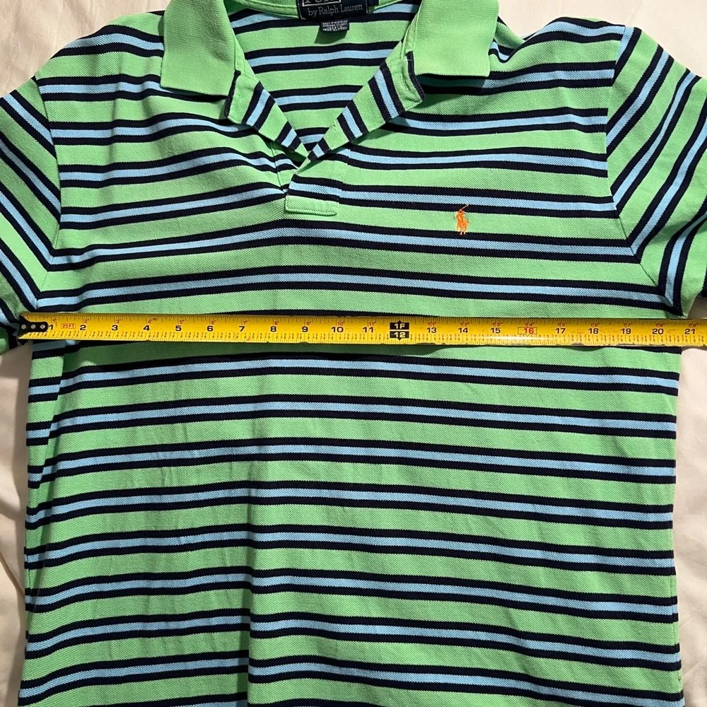 Vintage Polo Ralph‎ Lauren Men’s Large Green Blue Striped Polo Shirt